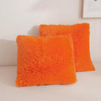XeGe Faux Fur Throw Pillow Covers, Luxury Fluffy Plush Orange Pillow Shams, Shaggy Furry Decorative Pillow Fuzzy Cushion Cover for Sofa Bed Couch, Zipper Closure, Pack of 2(18''x18'', Orange)