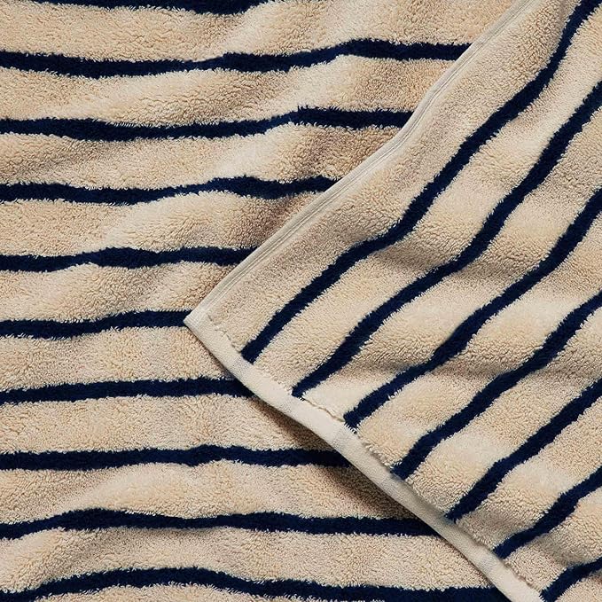 Brooklinen Super-Plush Turkish Cotton Bath Sheets Set - 2 Bath Sheets + 2 Hand Towels Cotton, 820 GSM, Highly Absorbent, Machine Washable, Perfect for Home & Bathroom (Striped Navy)