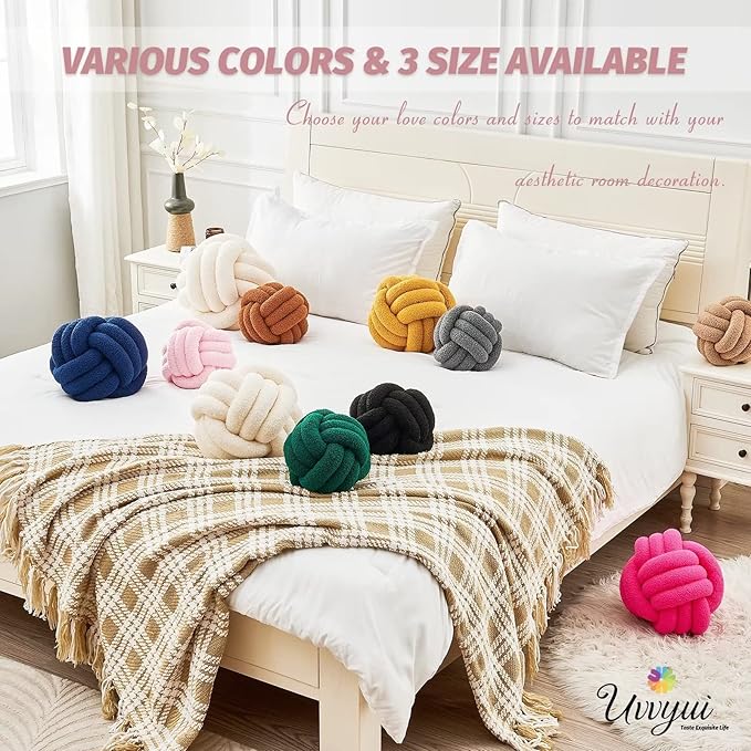 Uvvyui Knot Pillow Ball, Soft Home Decorative Pillows, Round Throw Pillow, Handmade Knotted Plush Pillow, Round Boucle Pillow Cushion (8.6 Inches Pink)