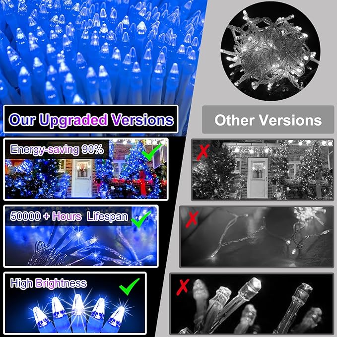 492FT Outdoor Christmas Lights, 1300 LED Super Long String Lights 8 Lighting Modes & Timer Memory, Outsite Waterproof LED Light Strings for House Trees Garden Wedding Party Holiday Decorations Blue