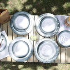 Melamine Dinnerware Sets-12 Pieces Outdoor Plates and Bowls Set for 4, Durable Dinner Plates for Camping Picnics Party, Chip Resistant Dishes, Grey Blue, Dishwasher Safe
