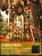 2 Pack 200 LED Solar String Lights for Outside, Solar Christmas Lights Outdoor Waterproof, Solar Outdoor String Light with 8 Lighting Modes for Xmas Tree Wedding Party Garden Decorations (Warm White)
