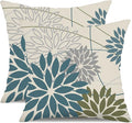 Blue Army Green Outdoor Pillow Covers Set of 2 18X18 Inch Teal Floral Elegant Polyester Flower Pillow Case Outdoor Waterproof Decor for Patio Funiture Garden Linen Cushion Covers 01C18
