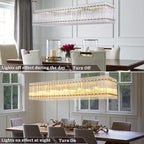 Modern Gold Chandeliers,55 in Chandelier for Dining Room, Rectangular Water Ripple Crystal Glass Chandeliers Lighting Fixture, Suit Living Room、Kitchen Island, Adjustable Hanging Chandelier