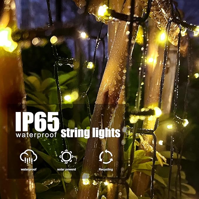 2 Pack Solar String Lights for Outside, 72FT 200 LED Solar Christmas Lights Outdoor with 8 Lighting Modes, IP65 Waterproof Solar String Lights Outdoor for Garden Party Tree Decor,Warm White