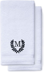 Decorative and Monogrammed Hand Towels for Bathroom Kitchen Makeup | Personalized Gift for Wedding-Bridal | Roman Font Custom Luxury Turkish Towel | Spa Collection, Oversized, 16 X 30 Inch, Set of 2