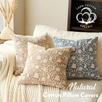Floral Throw Pillow Covers 20x20 Farmhouse Block Print Pillow Covers Decorative Pillow Covers Couch Pillows for Living Room Vintage Accent Sofa Pillows Set of 2, Vintage Blue