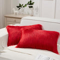 Phantoscope Pack of 2 Christmas Faux Fur Throw Pillow Covers Cushion Covers Luxury Soft Decorative Pillowcase Fuzzy Pillow Covers for Bed/Couch, Red 12 x 20 Inches
