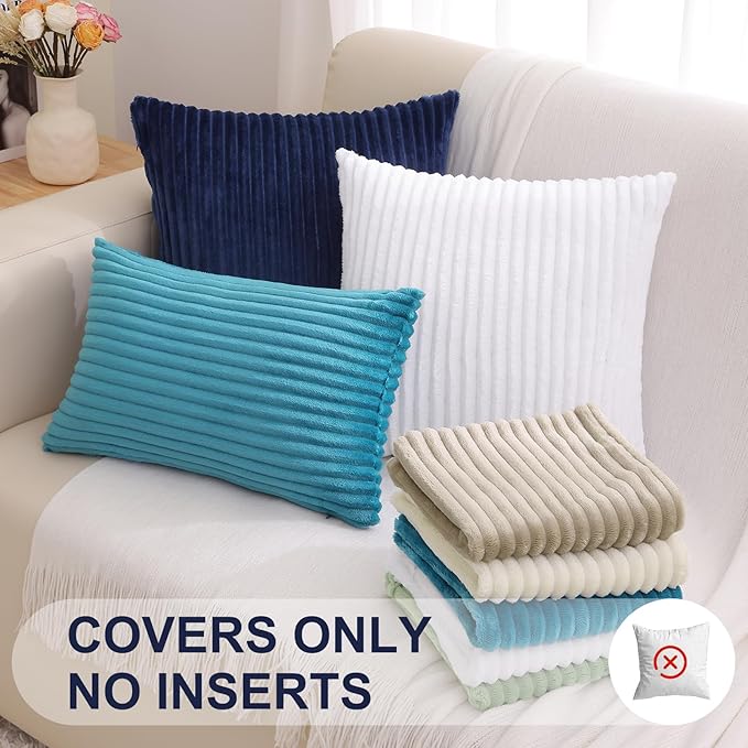 Simmore Decorative Throw Pillow Covers 24x24 Set of 2, Soft Natural Plush Flannel Double-Sided Fluffy Couch Pillow Covers for Sofa Living Room, Teal