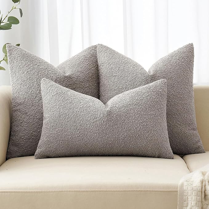 MIULEE Textured Boucle Throw Pillow Cover Silver Grey Accent Solid Eruo Sham Pillow Case Decorative Soft Pack of 1 Couch Cushion Chair Sofa Bedroom Livingroom Home Decor,24x24 Inch