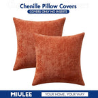 MIULEE Pack of 2 Fall Burnt Orange Decorative Pillow Covers 16x16 Inch Soft Chenille Couch Throw Pillows Farmhouse Cushion Covers for Home Decor Sofa Bedroom Living Room