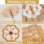 5-Light 19.6'' Convertible Rattan Chandelier - Flush Mount/Pendant Farmhouse Ceiling Light for Dining Room, Adjustable Chain & Dimmable Design