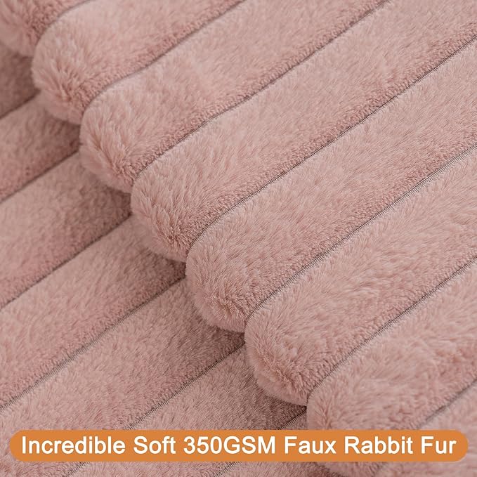 Double-Sided Faux Fur Plush Throw Pillow Covers 20x20 Set of 2 Fuzzy Striped Soft Cozy Pillowcase Luxury Decorative Pillows Square Shaggy Cushion Covers for Couch Sofa Bed,Pink