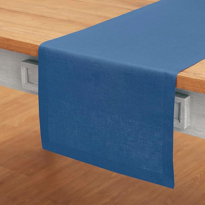 Solino Home Linen Table Runner 60 Inches - 100% Pure Linen Indigo Blue Table Runner 14 x 60 Inch Ideal for Dresser and Coffee Tables - Fall, Autumn, Thanksgiving, Christmas, Holiday - Fete