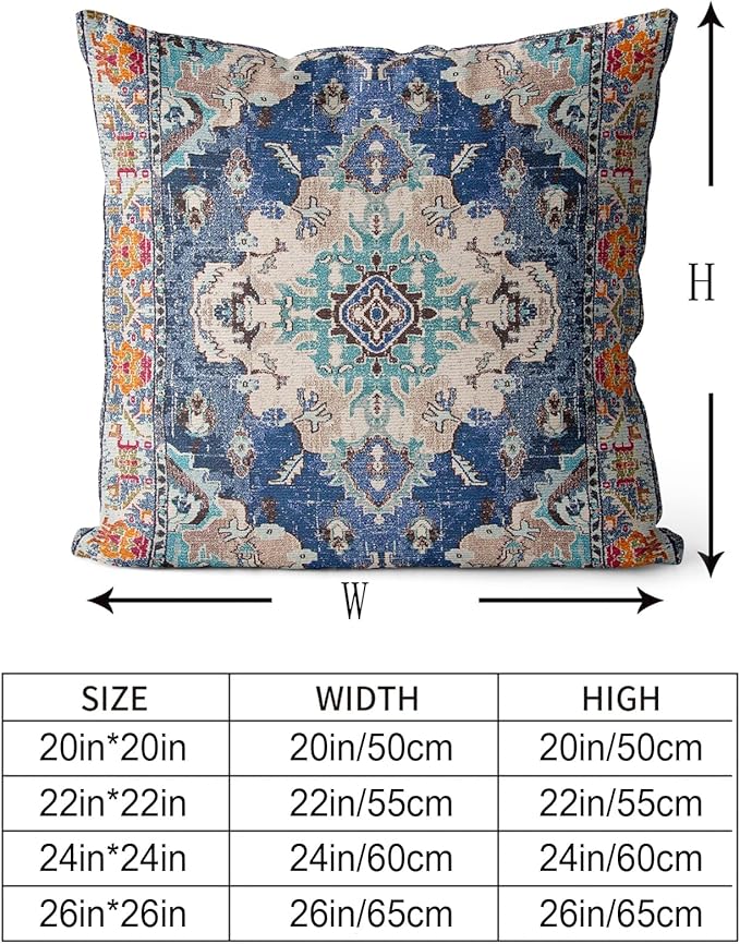 Snycler Boho Throw Pillow Covers 24x24 inch Set of 2 Boho Rug Carpet Double Sided Pattern Cotton Soft Pillow Case Cushion Cover Pillowcase for Couch Sofa Bed Decorative (Blue)