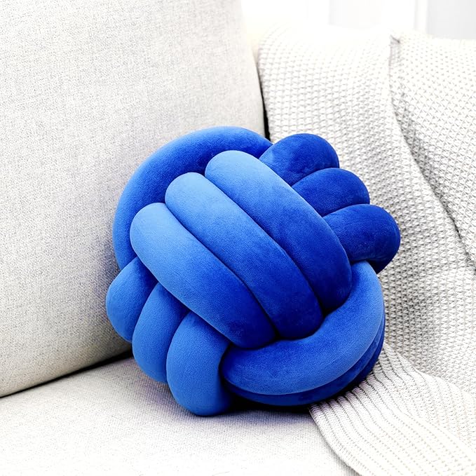Petrella Knot Pillow Throw Pillows Ball Round Cute Throw Pillows Home Decor Cushion Decorative Aesthetic Spandex,Jewel Blue 11inch
