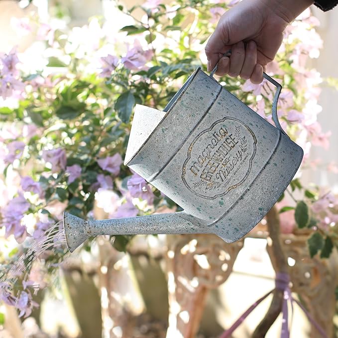Vintage Metal Watering Can with Handle Rustic Farmhouse Watering Can Flower Pot Distressed Decorative Planter for Indoor Outdoor Garden Balcony Courtyard (Gray)