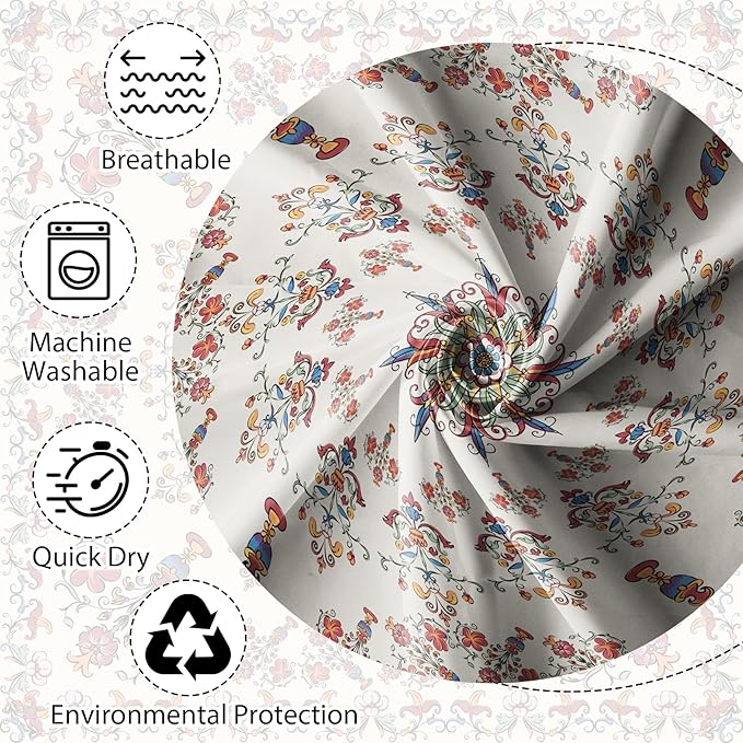 Boho Shower Curtain Floral Pattern Fabric Curtain for Bathroom Plant Theme Religion Floral Shower Curtain Sets Waterproof Decor 60x72Inch
