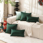 VAKADO Throw Pillow Covers 12x20 Set of 2 Sage Green Velvet Decor Decorative Couch Cushion Euro Pillowcases with Fringe Home Bed Decoration for Sofa Bedroom Office