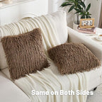 FUTEI Brown Decorative Throw Pillow Covers 26x26 Inch Set of 2,Soft Fluffy Faux Feather Texture Euro Pillow Shams,Modern Home Luxury Decor for Couch Bed Living Room