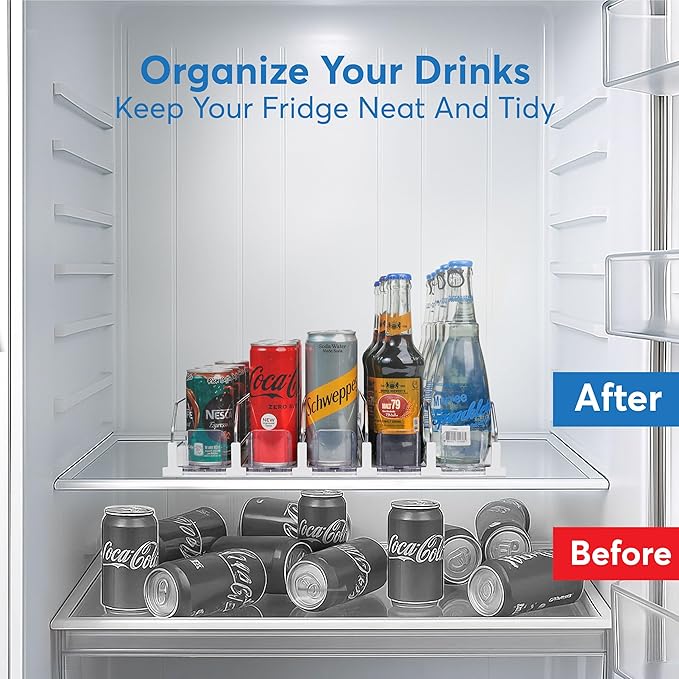 Dwella Drink Organizer for Fridge – 3-Tier Can Dispenser for Fridge, Self-Pushing Drink Dispenser Fridge, Adjustable Width Durable Soda Can Organizer for Refrigerator