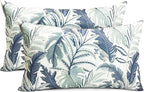 Decorative Throw Pillow Covers Set of 2 Blue Green Large Leaves Pillow Covers 12x20 inch Soft Short Plush Square Floral Throw Pillows,Farmhouse Outdoor Pillow Covers for Couch Living Room