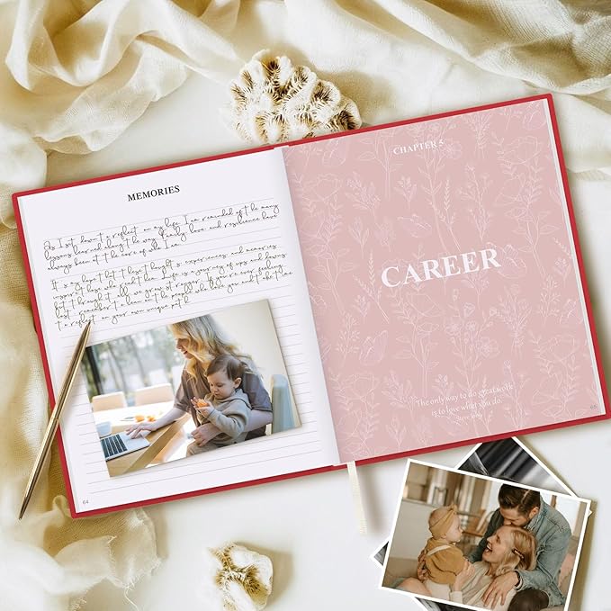 Lanpn Mom Life Story Book Journal with 270+ Prompts, Linen Hardcover Mother Story Guided Journal, Mom Memory Keepsake Book to Fill Out, Mother's Day Birthday Christmas Gift for Mom, Red