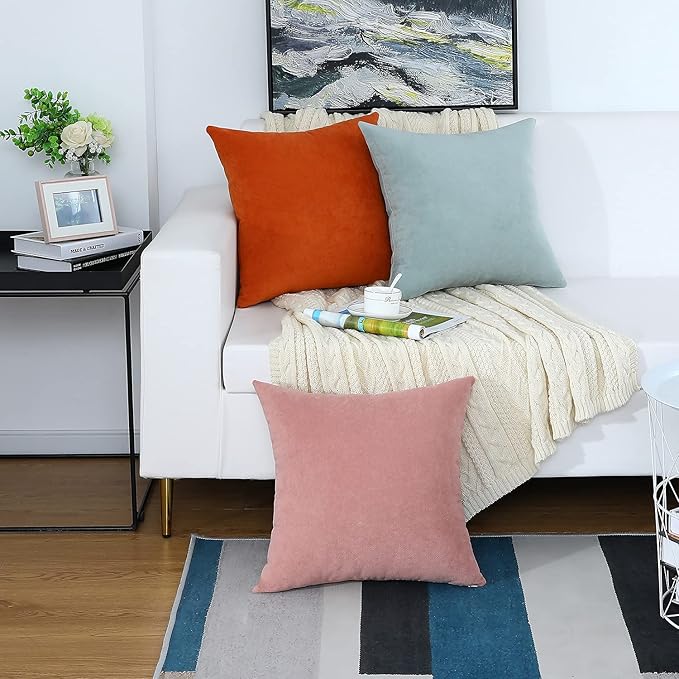 Jeneoo Decorative Seafoam Green Throw Pillow Covers Rustic Farmhouse Super Soft Square Chenille Comfy Solid Cushion Couch Cases for Sofa Bedroom Chair (Set of 2, 14 x 14 Inches)