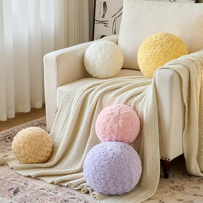 Ball Pillow, Decorative Round Pillow for Couch n, Circle Throw Pillows, Perfect Ball Pillows for Couch, Stylish Decorative Pillows, Versatile Round Throw Pillow (Beige, Medium-11.8 Inches)