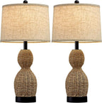26.5" Rattan Table Lamp Boho Table Lamps Set of 2 for Living Room, Bedside Lamps for Nightstand, Rattan Lamp for Bedroom, Farmhouse Table Lamps for Boho Decor, End Table