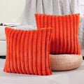 FUTEI Burnt Orange Striped Decorative Throw Pillow Covers 26x26 Inch Set of 2,Square Winter Decorations Couch Euro Pillow Shams,Soft Cozy Faux Rabbit Fur & Velvet Back,Modern Home Decor for Bed
