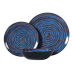 Melamine Dinnerware Set, 12-Piece Plates and Bowls Set, Blue Threaded Plastic Dishes Set, Service for 4, BPA-Free, Dishwasher Safe