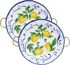 TP 19" Large Serving Tray with Rattan Handle, Melamine Round Serving Platters, Decorative Trays for Kitchen, Parties, Entertaining, Set of 2