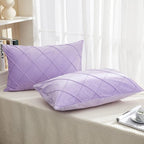 JAUXIO Diamond Pinch Pleated Crystal Velvet Pillowcases 2 Pack Solid Pintuck Throw Cushion Cover for Home Decor Hidden Zipper Closure (Lilac, King)