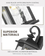 FEMILA Outdoor Wall Light Fixture,1-Light Exterior Waterproof Wall Sconce, 15" Front Porch Lights,Anti-Rust Matte Black Finish with Water Ripple Glass,4FD54B BK-WP