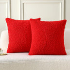 FUTEI Red Throw Pillow Covers 16x16 Inch Set of 2,Furry Faux Fur Teddy Boucle Textured Cushion Covers,Soft Fluffy Decorative Pillow Case,Home Decor for Couch Bed Living Room Office Car