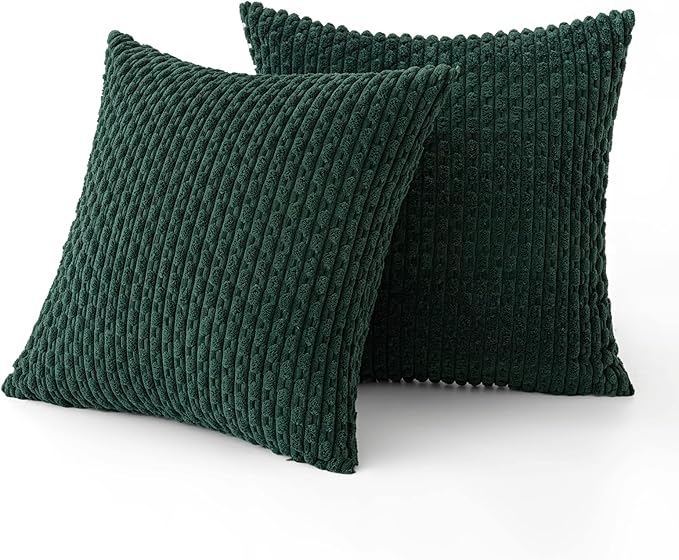 MIULEE Christmas Army Green Throw Pillow Covers Soft Corduroy Decorative Set of 2 Boho Striped Pillow Covers Pillowcases Farmhouse Home Decor for Couch Bed Sofa Living Room 16x16 Inch