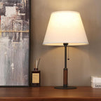 21" Table Lamps for Night Stands Bedside Lamp for Living Room Bedroom Lamp for End Tables 3-Color Pull Chain Switch Walnut Wood Fabric for Home/Office/Desk Decor (Off White+Sand Black)