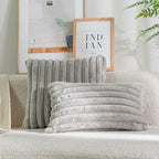 DEELAND Pack of 2,Double-Sided Faux Fur Plush Decorative Throw Pillow Covers Fuzzy Striped Soft Pillowcase Cushion Covers for Sofa Couch Bedroom Lightgrey 26x26 inch