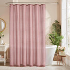 KGORGE Linen Fabric Shower Curtains-Semi Sheer Button Hole Lightweight Waterproof Privacy Linen Blend Shower Curtains Sets for Bathroom Bathtub with 12 Hooks, 72 x 84 inches Long, Dusty Pink, 1 Panel