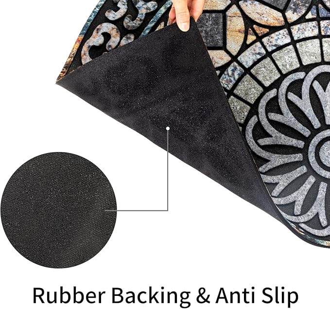 Door Mat Welcome Mat, Heavy Duty Outside Door Mat 23.6 x 35.4 Inch Round Front Door Rug Doormat for Entrance Home Non-Slip Rubber Rug for Front Door, Entryway, Patio (Grey)