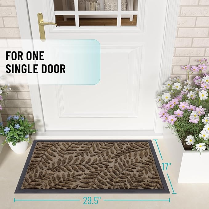 OLANLY Door Mat Indoor Outdoor Entrance, 47x32, Waterproof All-Weather All-Season Doormat, Sturdy Natural Rubber, Stain and Fade Resistant, Low Profile, Easy Clean Patio Entryway Mat, Brown