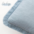 Foindtower Set of 2 Decorative Linen Fringe Throw Pillow Covers Boho Farmhouse Cushion Cover with Tassels Soft Accent Pillowcase for Couch Chair Sofa Bed Living Room Home Decor,20×20 Inch,Sky Blue