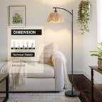 Oneach Arc Floor Lamp for Living Room,Rattan Boho Floor Lamp with Hand-Woven Shade, Foot Switch,Black Metal Base & Pole,Farmhouse Standing Lamp for Bedroom Corner,Reading