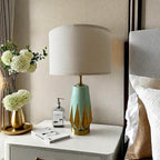 20" Modern Green Ceramic Table Lamp Set of 2 for Farmhouse, Living Room, Bedroom Nightstand, Coffee Table