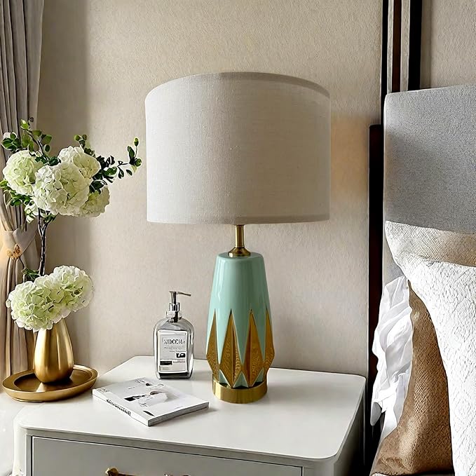 20" Modern Green Ceramic Table Lamp Set of 2 for Farmhouse, Living Room, Bedroom Nightstand, Coffee Table