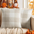 MIULEE Pack of 2 Farmhouse Buffalo Check Plaids Polyester Linen Soft Soild Square Throw Pillow Covers Cream White Home Decor Outdoor Cushion Case for Sofa Bedroom 20 x 20 Inch