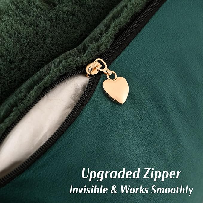 FUTEI Dark Green Decorative Throw Pillow Covers 26x26 Inch Set of 2, Square Soft Faux Rabbit Fur Big Striped Pillow Sham,Home Decor for Couch Sofa Bed Living Room