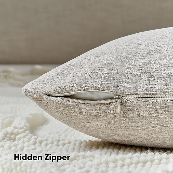 FUTEI Oatmeal Chenille Decorative Throw Pillow Covers 12x20 Inch Set of 2,Soft Cozy Faux Linen Textured Lumbar Pillow Cases,Farmhouse Home Decor for Couch Living Room