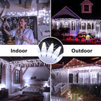 66FT 670 LED Christmas Lights 148 Ice Drops, 12 Modes and Timer Memory Dimmable, Plug In Outdoor Waterproof Hanging String Light for Holiday Wedding Garden Fence House Tree Outside Decor (Cool White)
